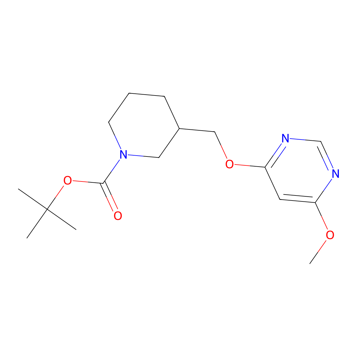 tert-Butyl 3-(((6-methoxypyrimidin-4-yl)oxy)methyl)piperidine-1-carboxylate molecular structure, CAS 1353954-98-9
