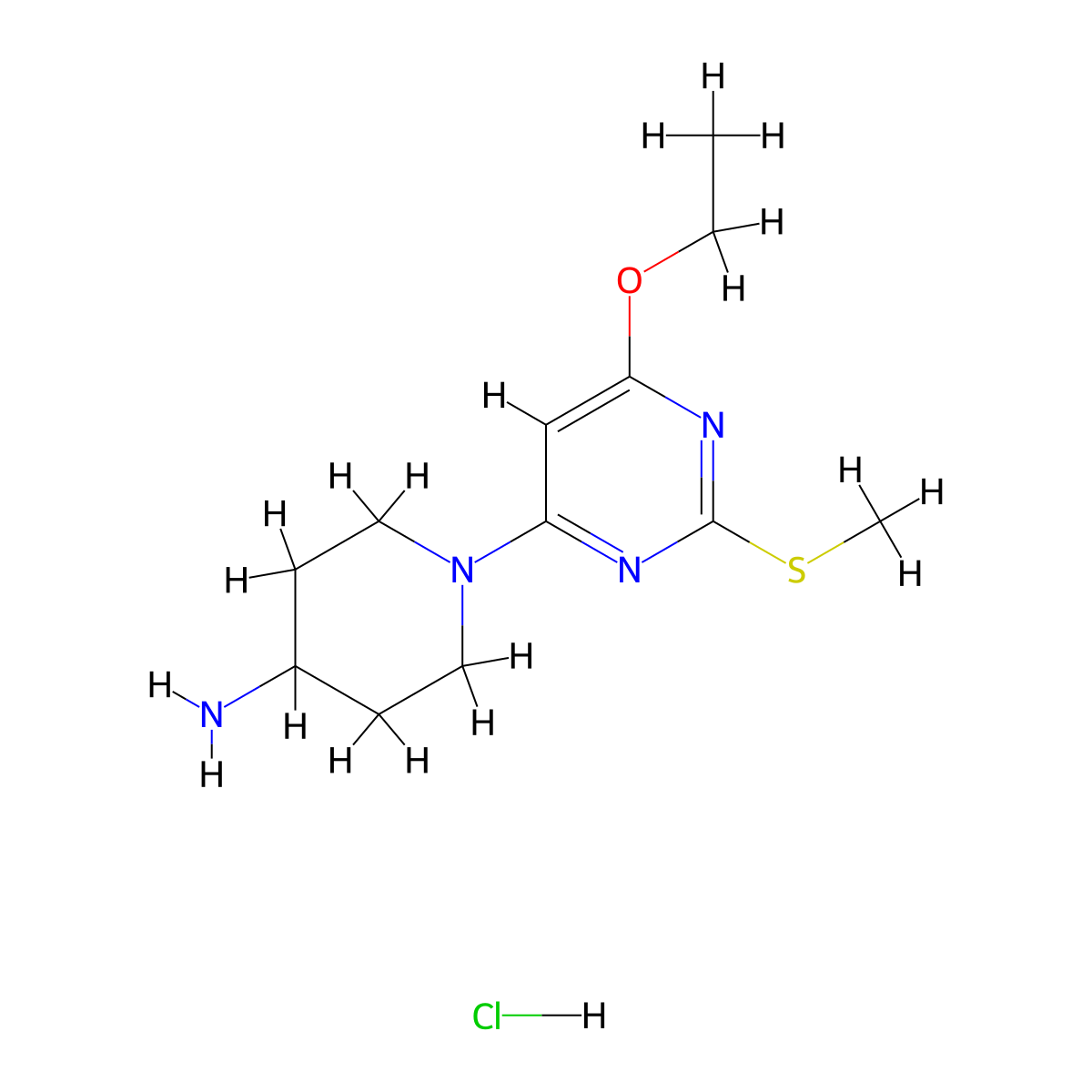 1-(6-Ethoxy-2-(methylthio)pyrimidin-4-yl)piperidin-4-amine hydrochloride molecular structure, CAS 1353955-90-4