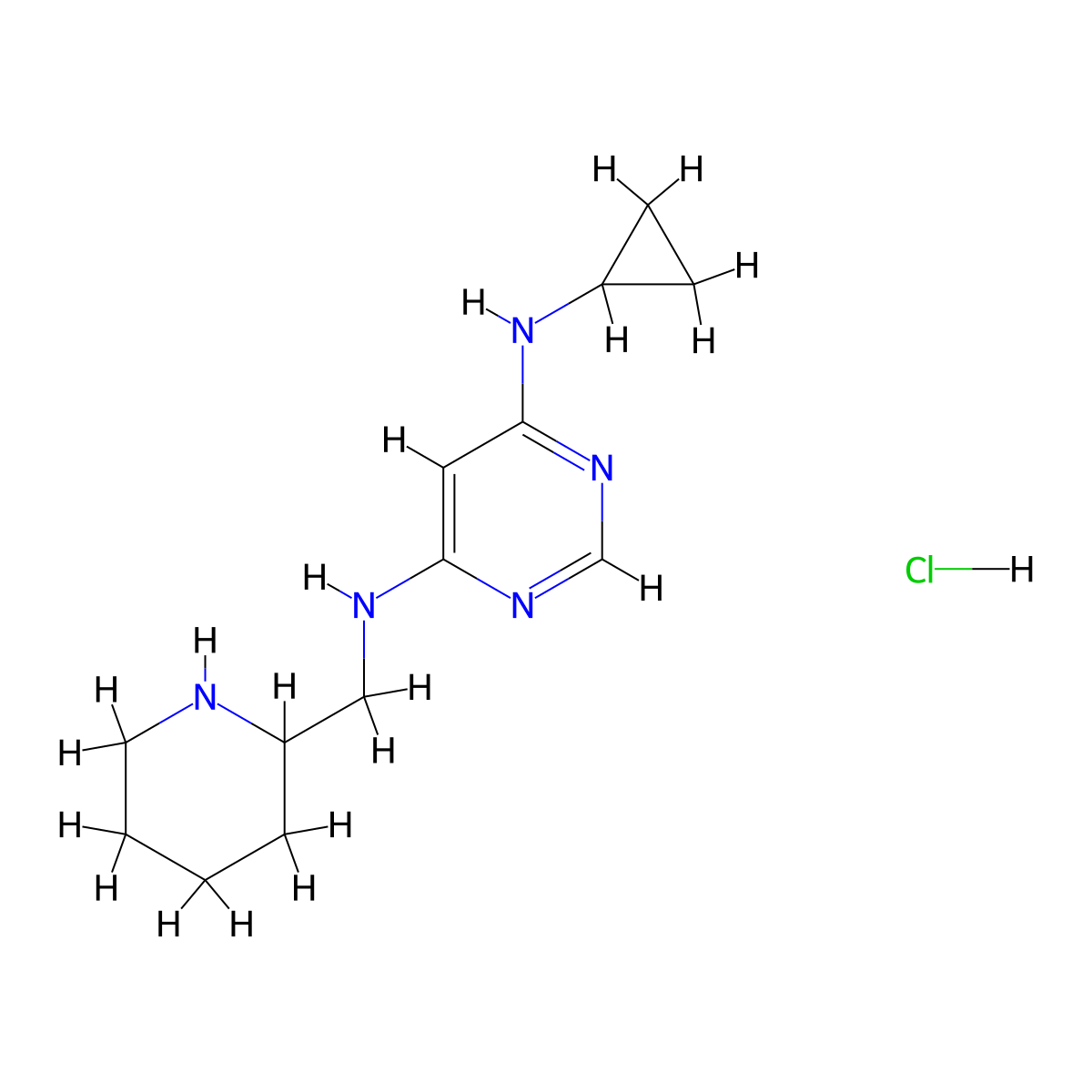 N4-Cyclopropyl-N6-(piperidin-2-ylmethyl)pyrimidine-4,6-diamine hydrochloride molecular structure, CAS 1353956-39-4