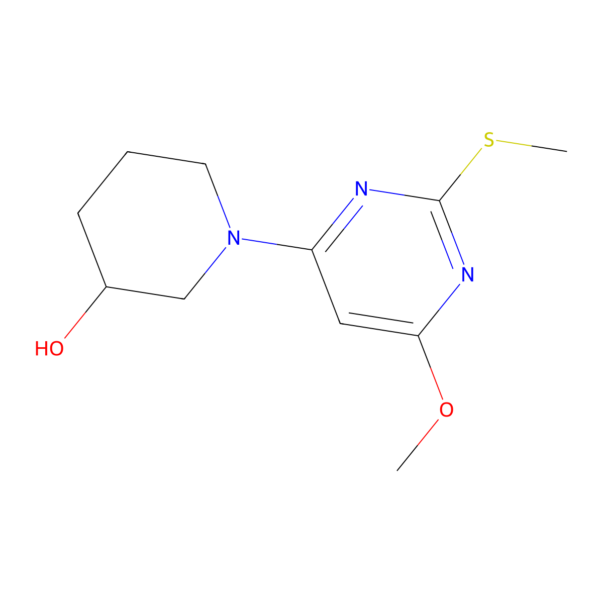 1-(6-Methoxy-2-(methylthio)pyrimidin-4-yl)piperidin-3-ol molecular structure, CAS 1353958-15-2