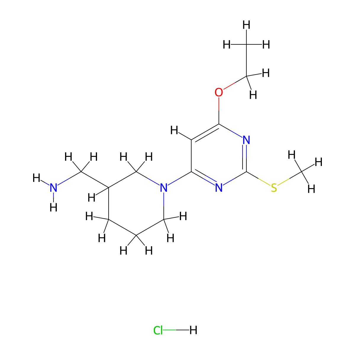(1-(6-Ethoxy-2-(methylthio)pyrimidin-4-yl)piperidin-3-yl)methanamine hydrochloride molecular structure, CAS 1353958-20-9