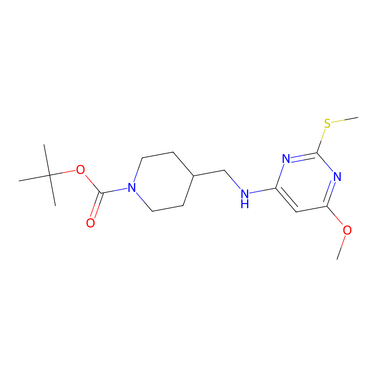 tert-Butyl 4-(((6-methoxy-2-(methylthio)pyrimidin-4-yl)amino)methyl)piperidine-1-carboxylate molecular structure, CAS 1353958-26-5