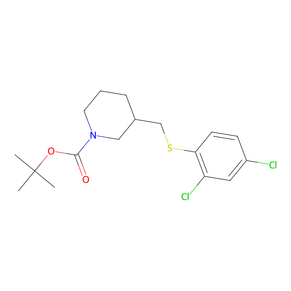 tert-Butyl 3-(((2,4-dichlorophenyl)thio)methyl)piperidine-1-carboxylate molecular structure, CAS 1353958-55-0