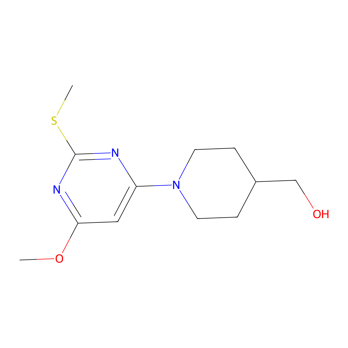 (1-(6-Methoxy-2-(methylthio)pyrimidin-4-yl)piperidin-4-yl)methanol molecular structure, CAS 1353958-70-9