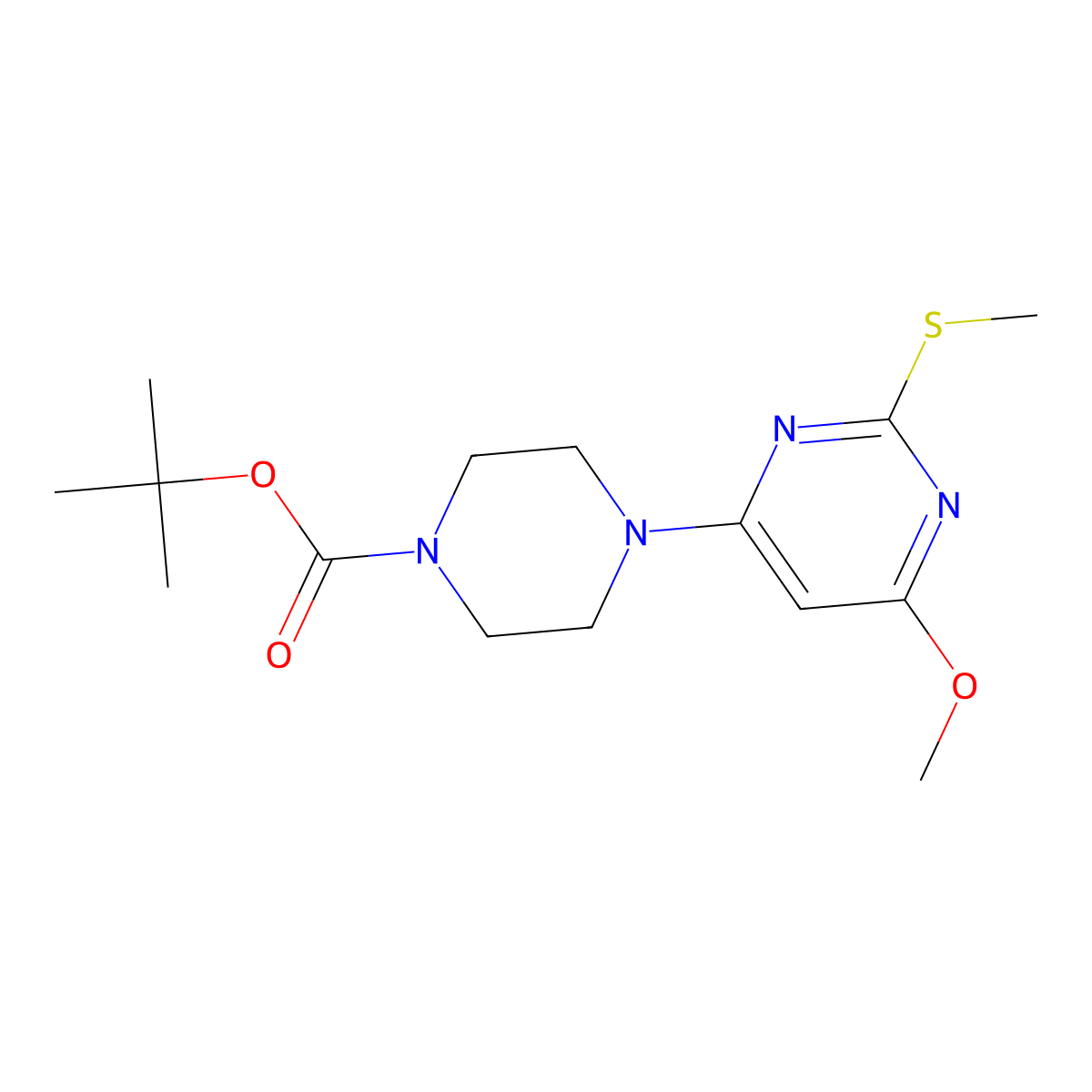 tert-Butyl 4-(6-methoxy-2-(methylthio)pyrimidin-4-yl)piperazine-1-carboxylate molecular structure, CAS 1353958-74-3