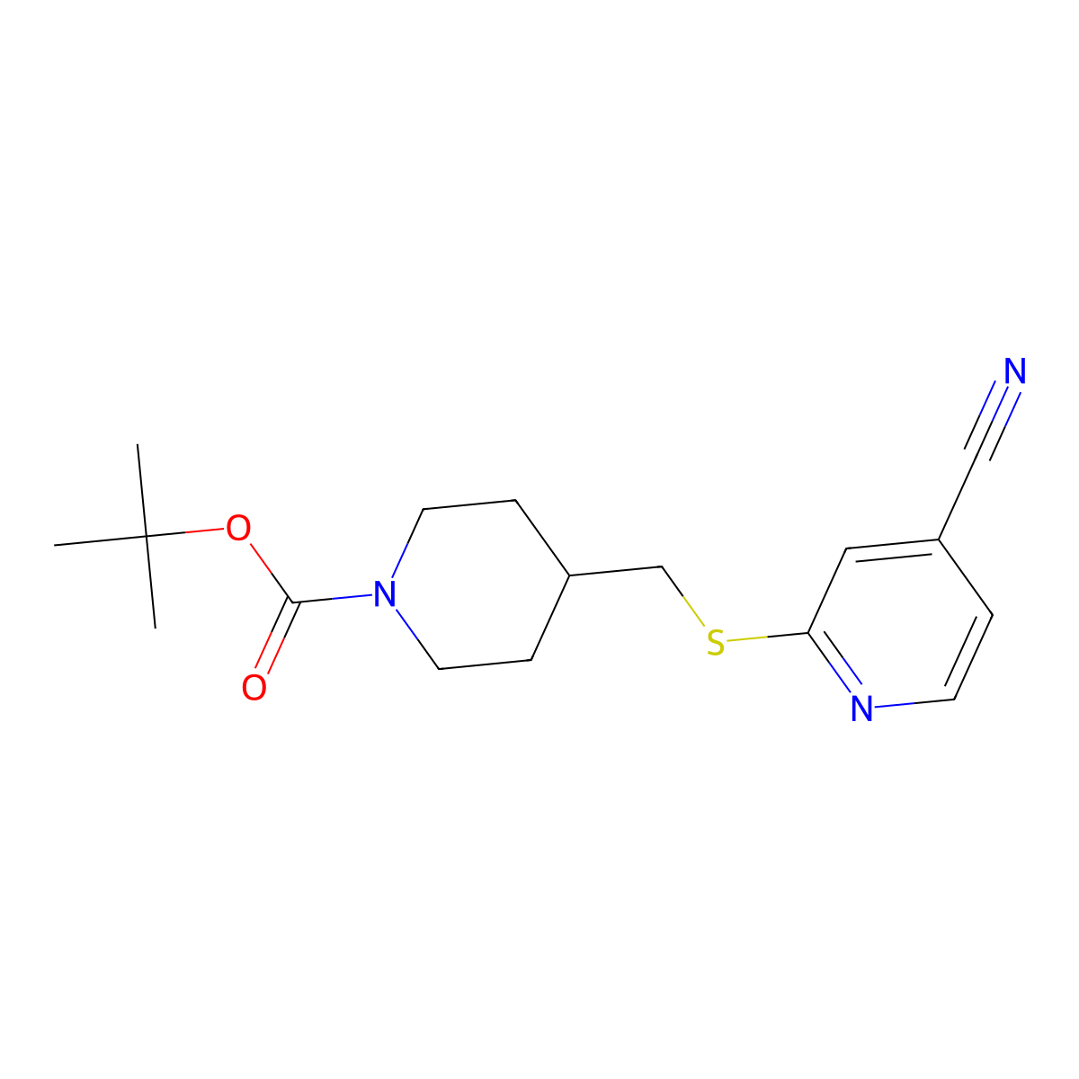 tert-Butyl 4-(((4-cyanopyridin-2-yl)thio)methyl)piperidine-1-carboxylate molecular structure, CAS 1353958-91-4