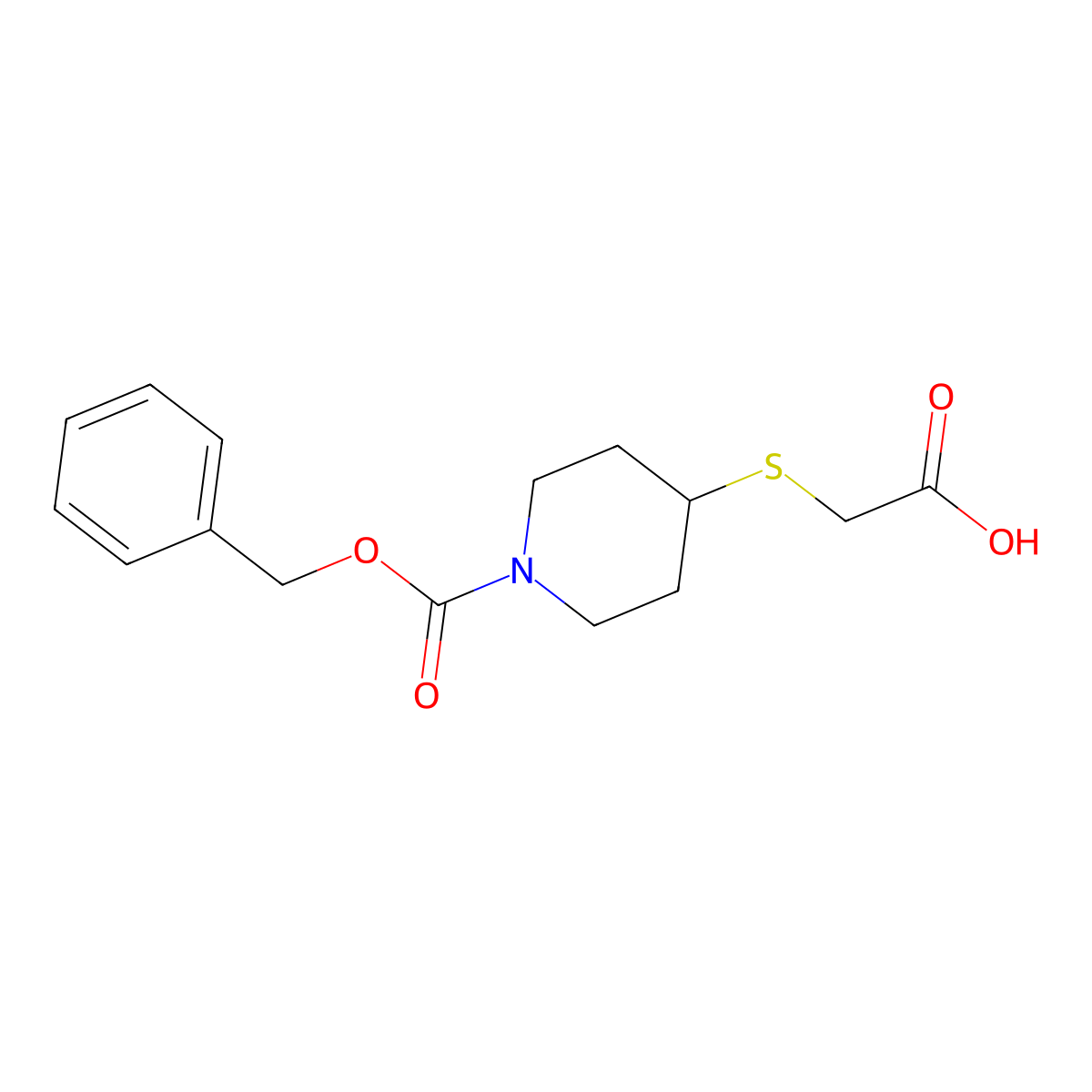 4-Carboxymethylsulfanyl-piperidine-1-carboxylic acid benzyl ester molecular structure, CAS 1353959-39-3