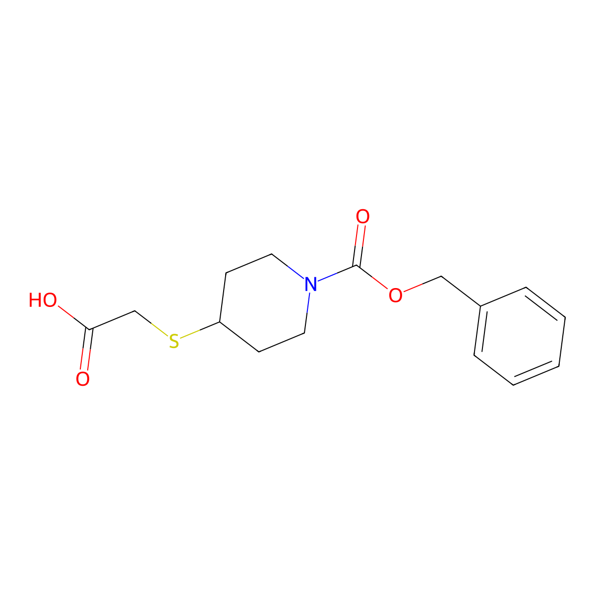 4-Carboxymethylsulfanyl-piperidine-1-carboxylic acid benzyl ester molecular structure, CAS 1353959-39-3