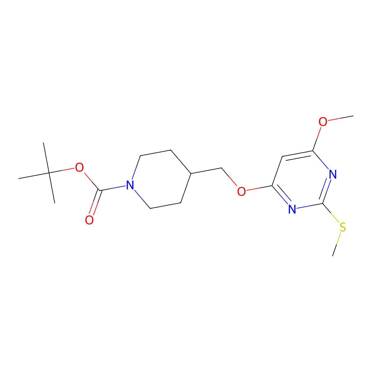 tert-Butyl 4-(((6-methoxy-2-(methylthio)pyrimidin-4-yl)oxy)methyl)piperidine-1-carboxylate molecular structure, CAS 1353962-38-5