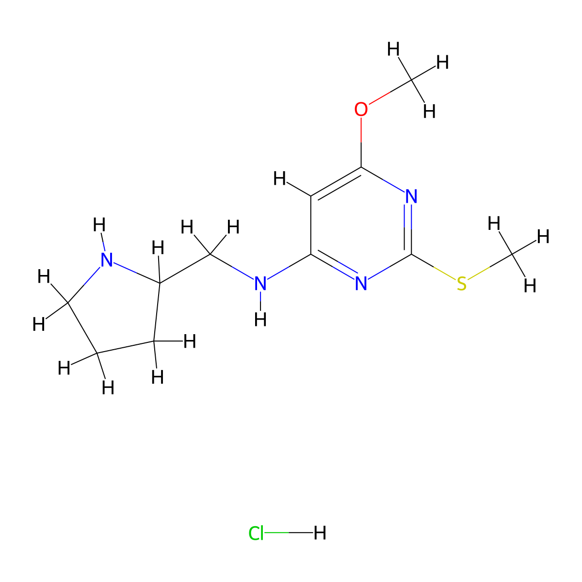 6-Methoxy-2-(methylthio)-N-(pyrrolidin-2-ylmethyl)pyrimidin-4-amine hydrochloride molecular structure, CAS 1353962-45-4