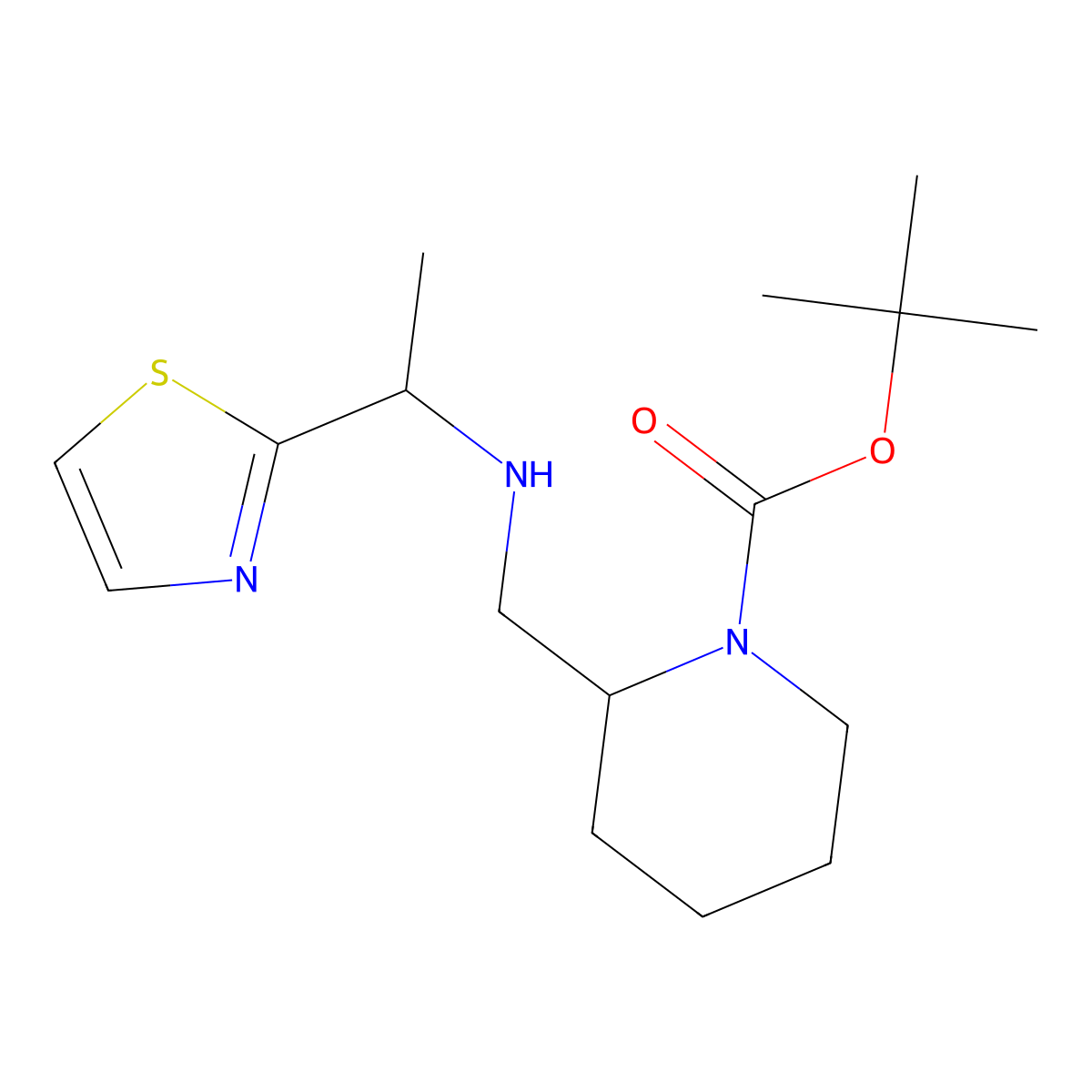 tert-Butyl 2-(((1-(thiazol-2-yl)ethyl)amino)methyl)piperidine-1-carboxylate molecular structure, CAS 1353965-22-6