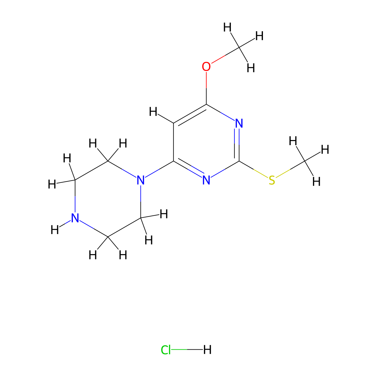 4-Methoxy-2-(methylthio)-6-(piperazin-1-yl)pyrimidine hydrochloride molecular structure, CAS 1353965-29-3