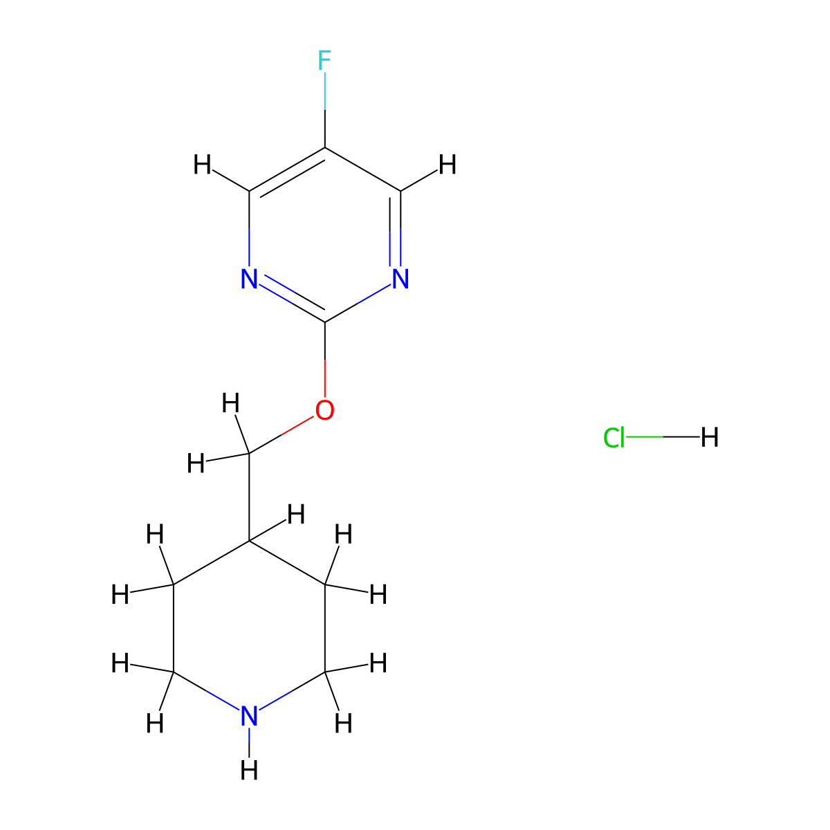 5-Fluoro-2-(piperidin-4-ylmethoxy)pyrimidine hydrochloride molecular structure, CAS 1353965-96-4