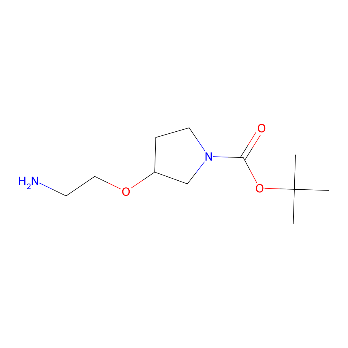 Tert-butyl 3-(2-aminoethoxy)pyrrolidine-1-carboxylate molecular structure, CAS 1353966-09-2
