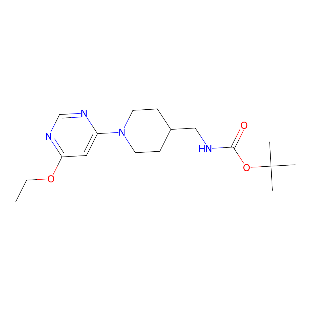 tert-Butyl ((1-(6-ethoxypyrimidin-4-yl)piperidin-4-yl)methyl)carbamate molecular structure, CAS 1353966-62-7