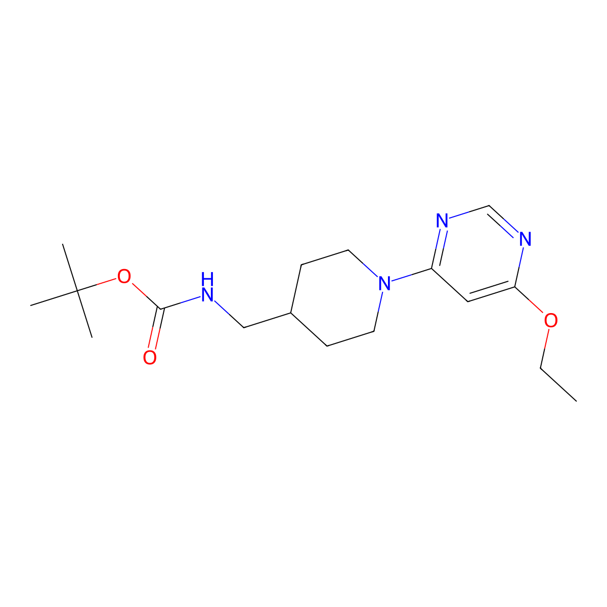 tert-Butyl ((1-(6-ethoxypyrimidin-4-yl)piperidin-4-yl)methyl)carbamate molecular structure, CAS 1353966-62-7