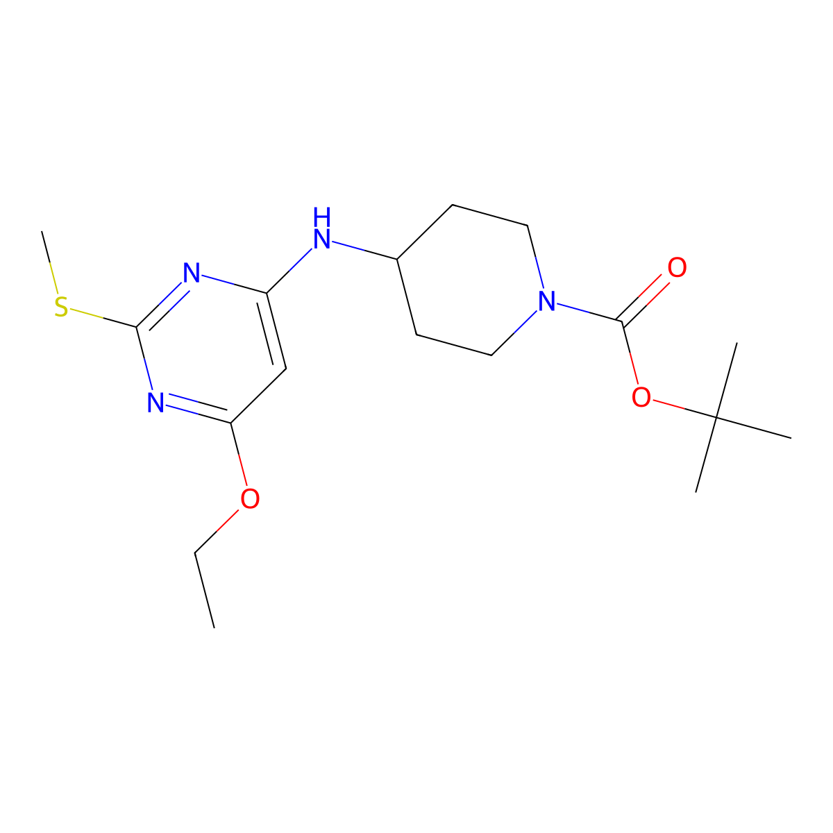 tert-Butyl 4-((6-ethoxy-2-(methylthio)pyrimidin-4-yl)amino)piperidine-1-carboxylate molecular structure, CAS 1353966-83-2