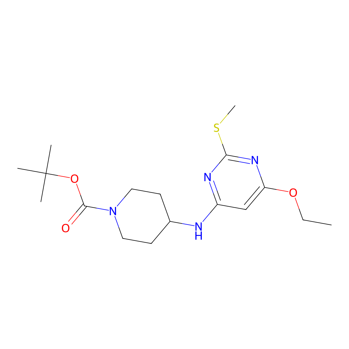 tert-Butyl 4-((6-ethoxy-2-(methylthio)pyrimidin-4-yl)amino)piperidine-1-carboxylate molecular structure, CAS 1353966-83-2