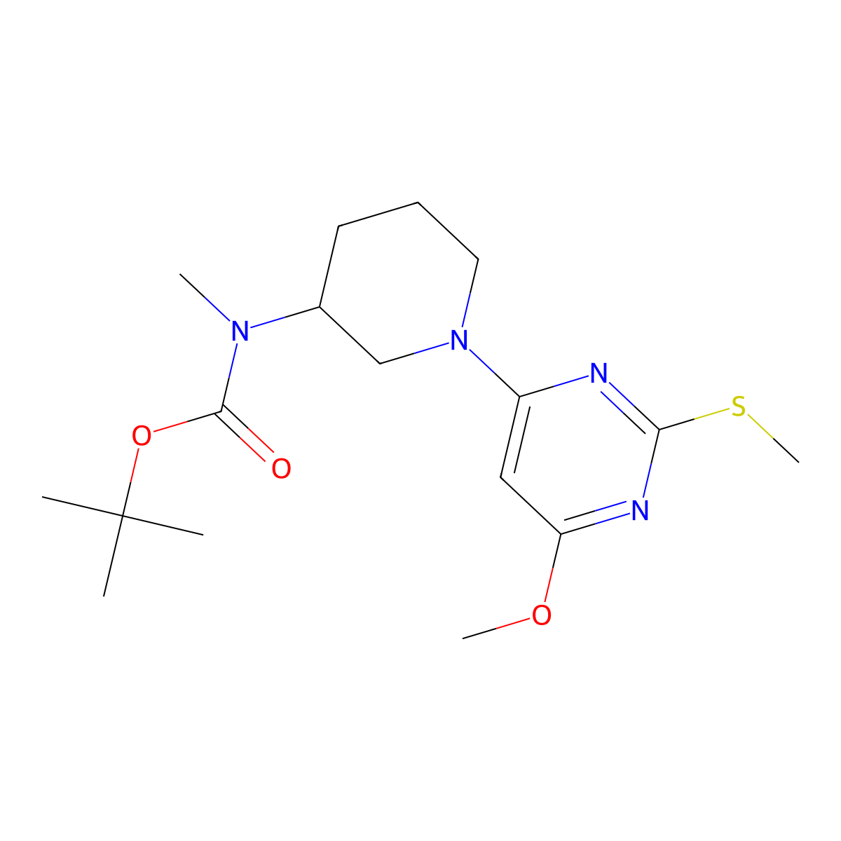 tert-Butyl (1-(6-methoxy-2-(methylthio)pyrimidin-4-yl)piperidin-3-yl)(methyl)carbamate molecular structure, CAS 1353966-92-3