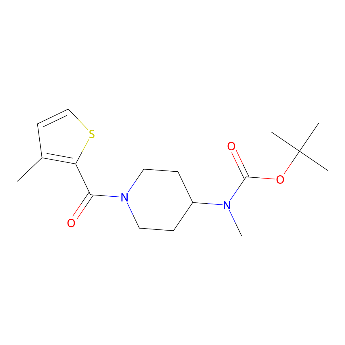 Tert-butyl methyl(1-(3-methylthiophene-2-carbonyl)piperidin-4-yl)carbamate molecular structure, CAS 1353967-02-8