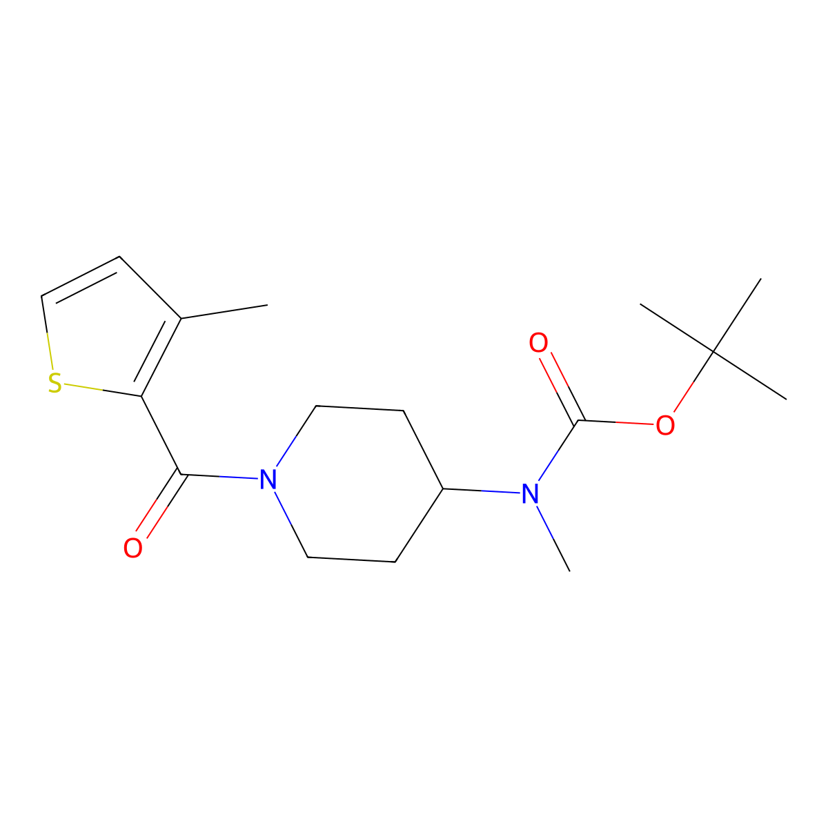 Tert-butyl methyl(1-(3-methylthiophene-2-carbonyl)piperidin-4-yl)carbamate molecular structure, CAS 1353967-02-8