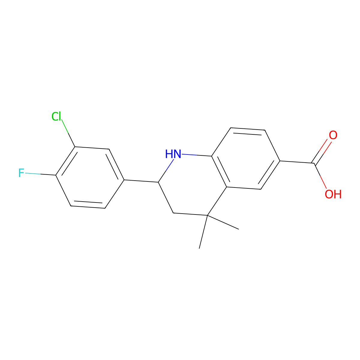 2-(3-Chloro-4-fluorophenyl)-4,4-dimethyl-1,2,3,4-tetrahydroquinoline-6-carboxylic acid molecular structure, CAS 1353971-43-3