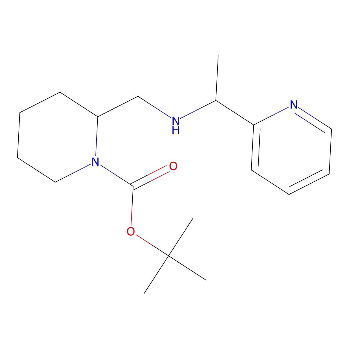 tert-Butyl 2-(((1-(pyridin-2-yl)ethyl)amino)methyl)piperidine-1-carboxylate molecular structure, CAS 1353972-38-9