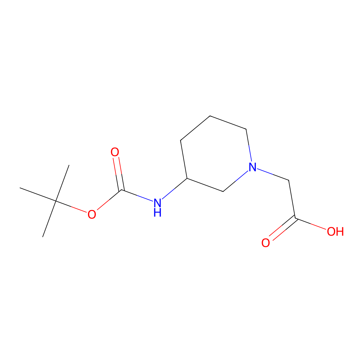 2-(3-((tert-Butoxycarbonyl)amino)piperidin-1-yl)acetic acid molecular structure, CAS 1353972-52-7