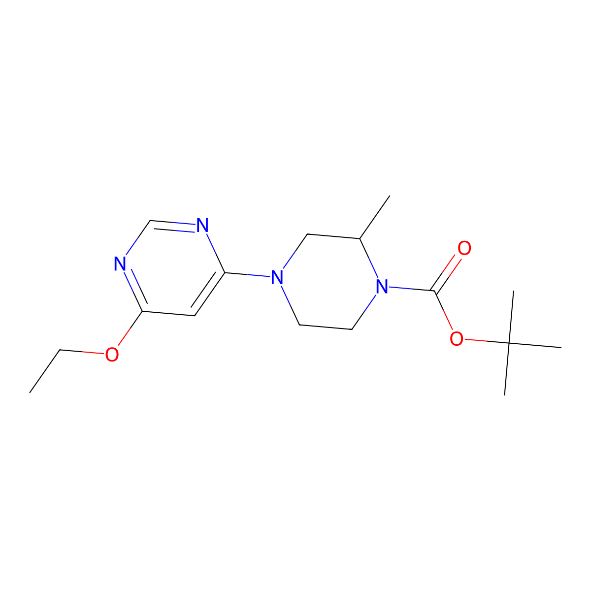 Tert-butyl 4-(6-ethoxypyrimidin-4-yl)-2-methylpiperazine-1-carboxylate molecular structure, CAS 1353972-65-2