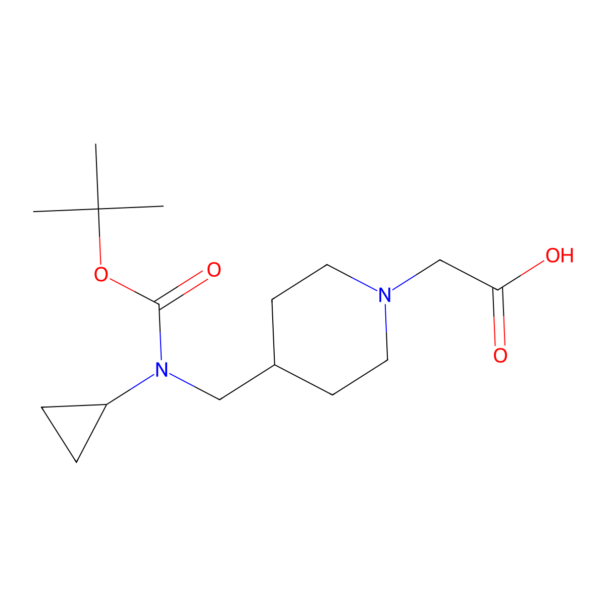 {4-[(tert-Butoxycarbonyl-cyclopropyl-amino)-methyl]-piperidin-1-yl}-acetic acid molecular structure, CAS 1353972-66-3