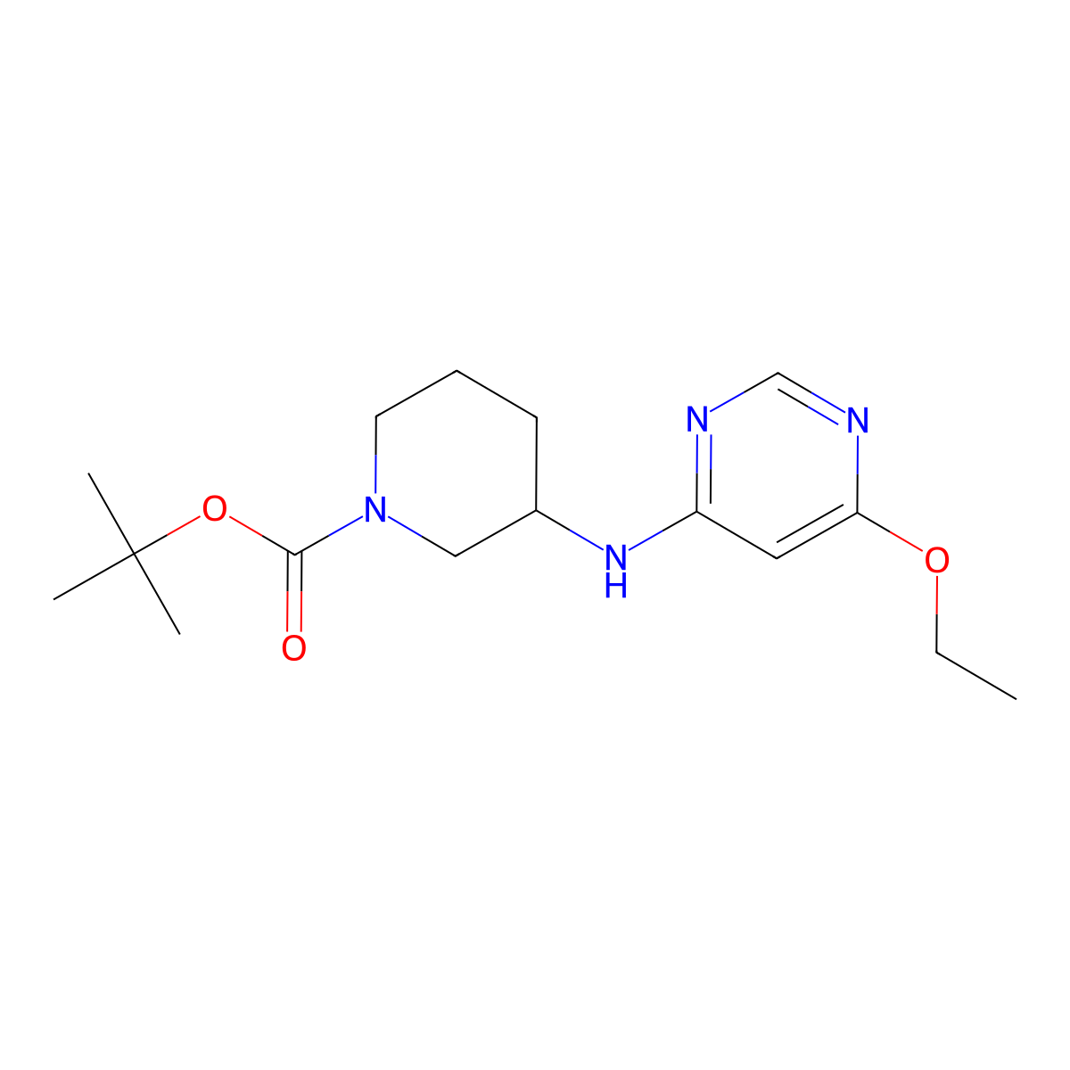 tert-Butyl 3-((6-ethoxypyrimidin-4-yl)amino)piperidine-1-carboxylate molecular structure, CAS 1353972-70-9
