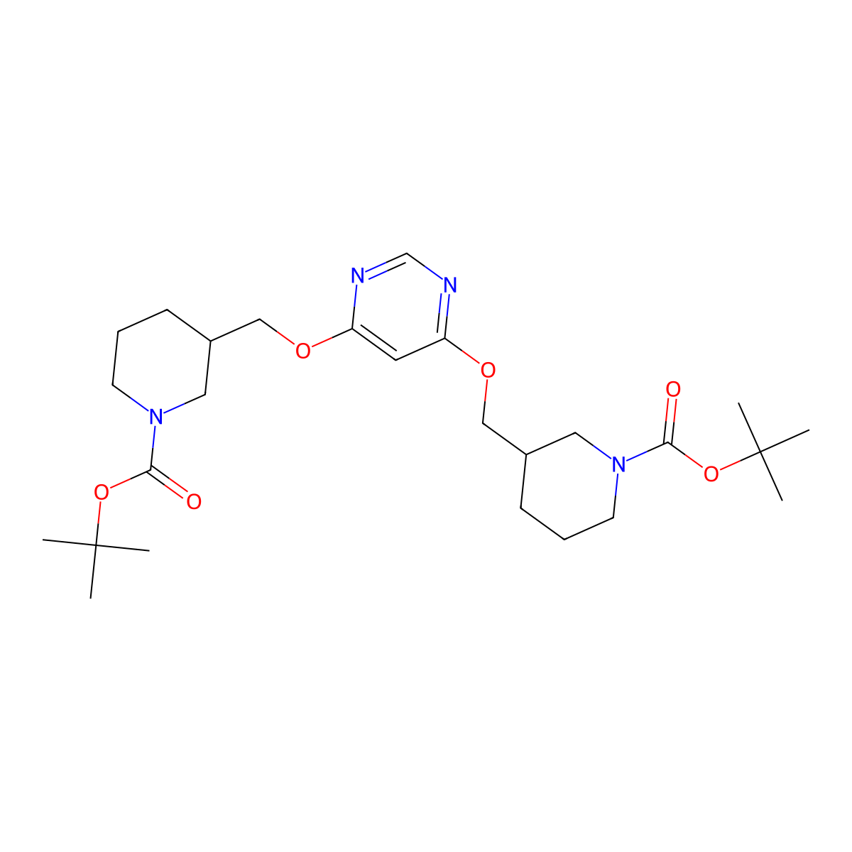 Di-tert-butyl 3,3'-((pyrimidine-4,6-diylbis(oxy))bis(methylene))bis(piperidine-1-carboxylate) molecular structure, CAS 1353972-84-5