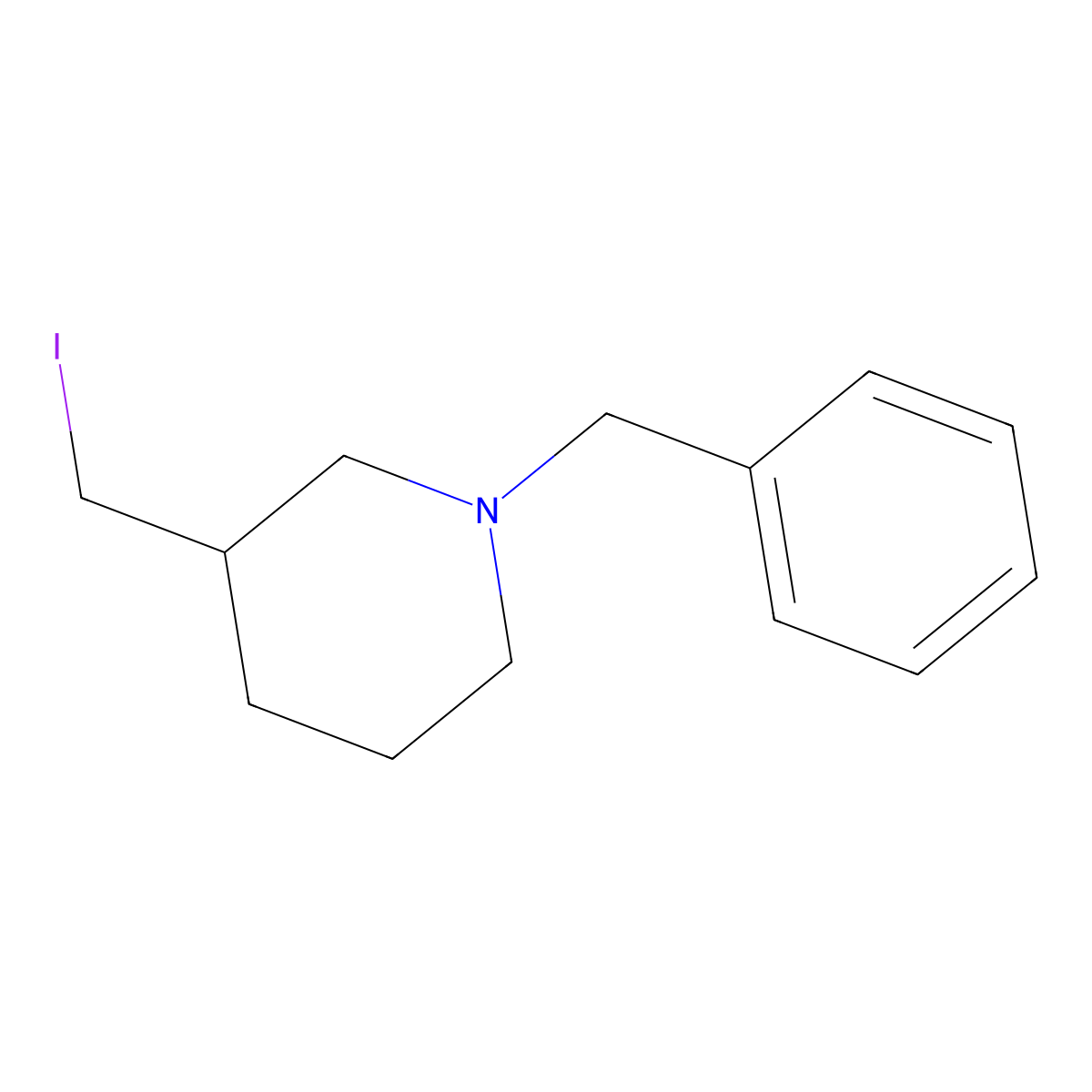 1-Benzyl-3-(iodomethyl)piperidine molecular structure, CAS 1353972-88-9