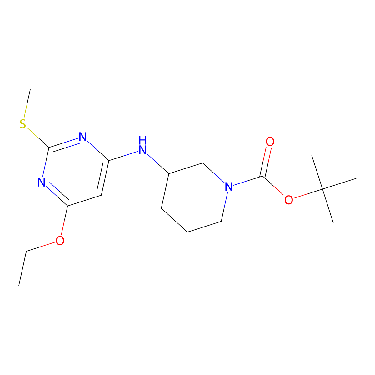 tert-Butyl 3-((6-ethoxy-2-(methylthio)pyrimidin-4-yl)amino)piperidine-1-carboxylate molecular structure, CAS 1353973-26-8