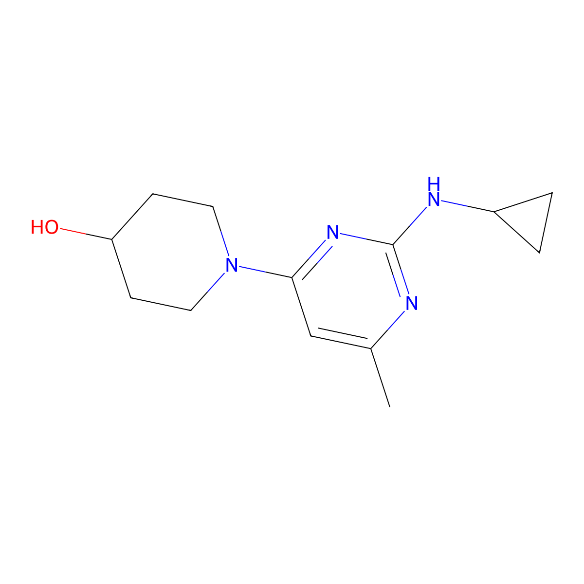 1-(2-(Cyclopropylamino)-6-methylpyrimidin-4-yl)piperidin-4-ol molecular structure, CAS 1353973-87-1