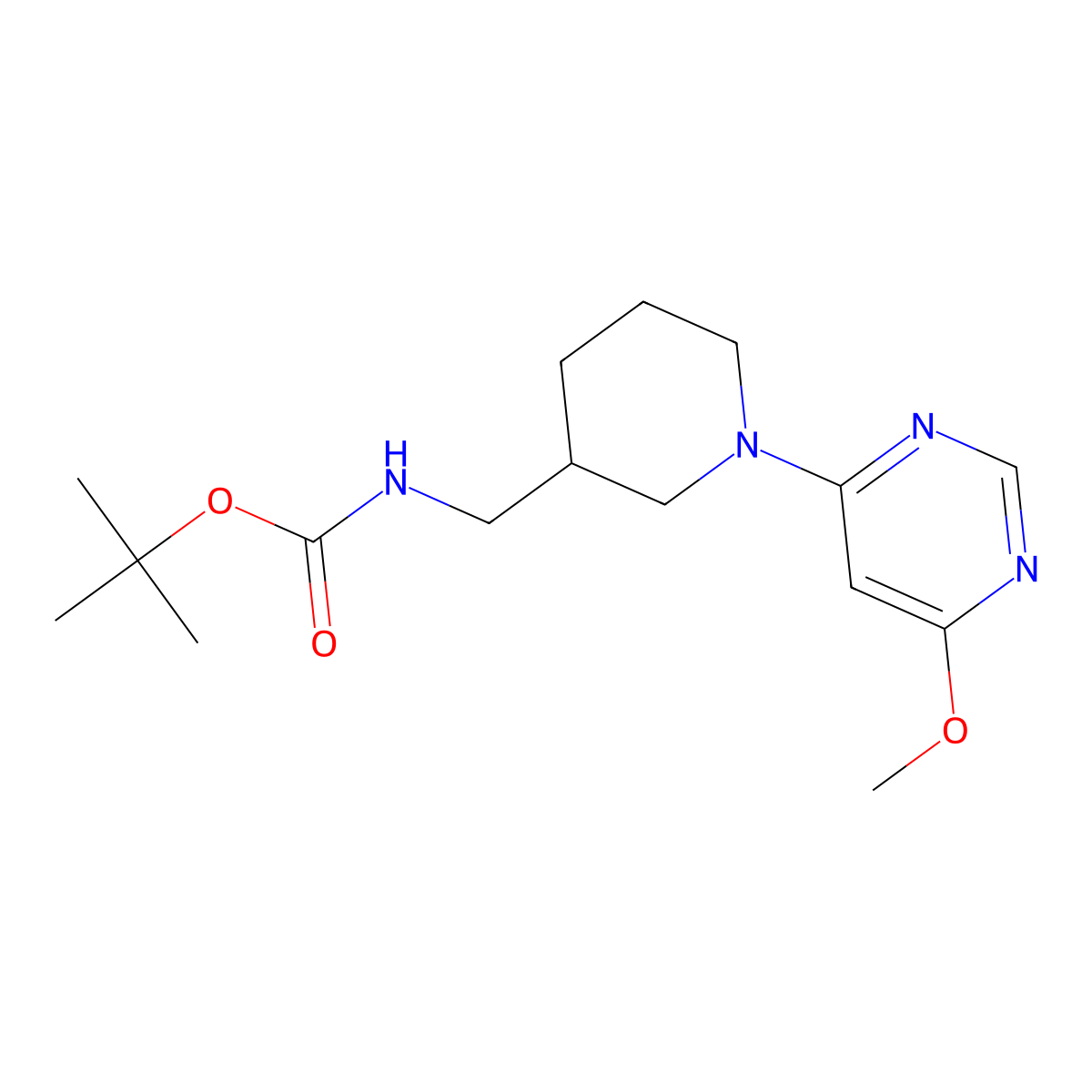 tert-Butyl ((1-(6-methoxypyrimidin-4-yl)piperidin-3-yl)methyl)carbamate molecular structure, CAS 1353973-91-7