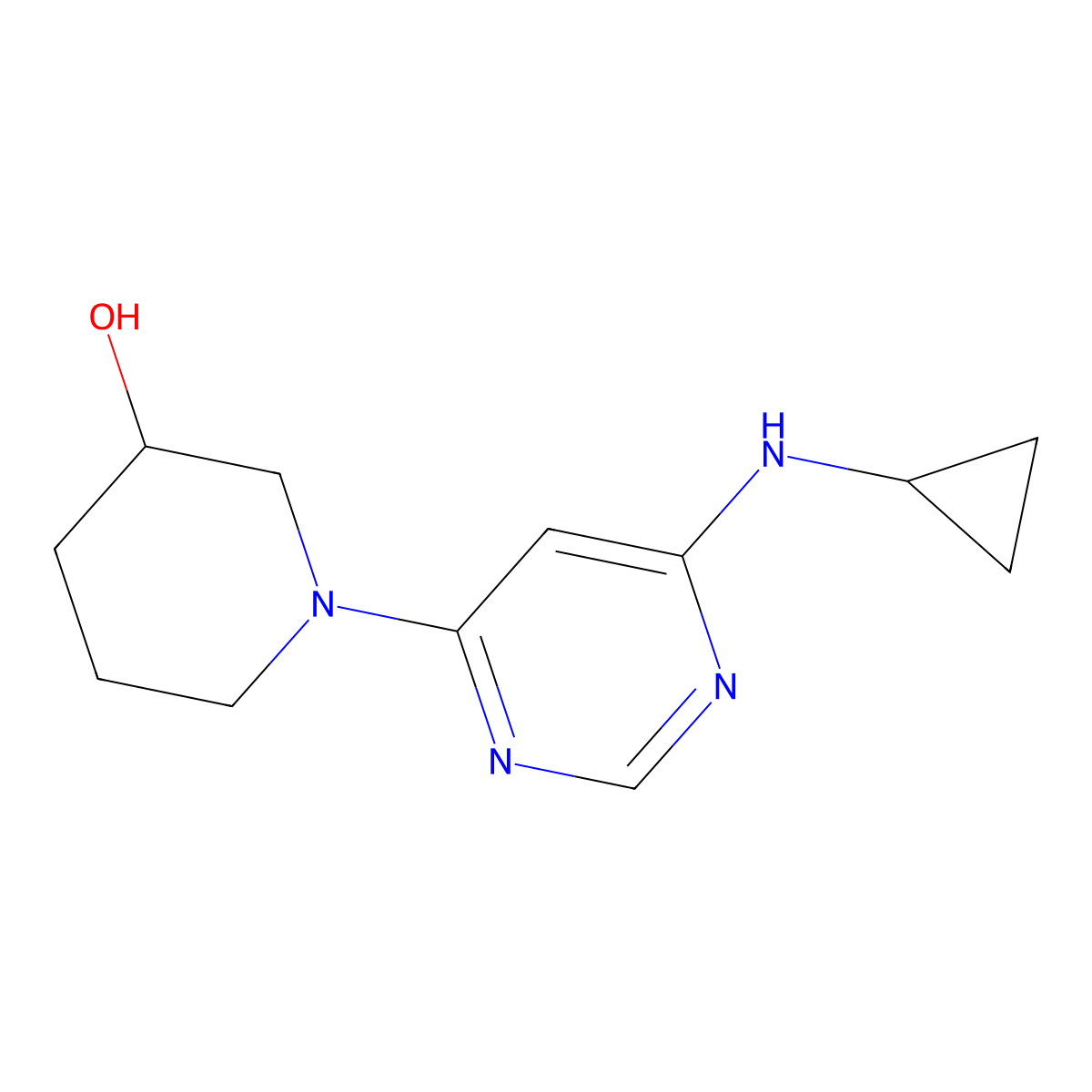 1-(6-(Cyclopropylamino)pyrimidin-4-yl)piperidin-3-ol molecular structure, CAS 1353974-07-8
