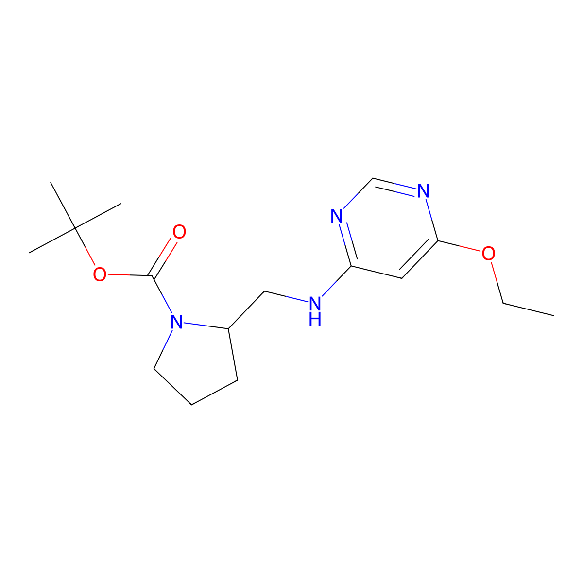 tert-Butyl 2-(((6-ethoxypyrimidin-4-yl)amino)methyl)pyrrolidine-1-carboxylate molecular structure, CAS 1353974-21-6
