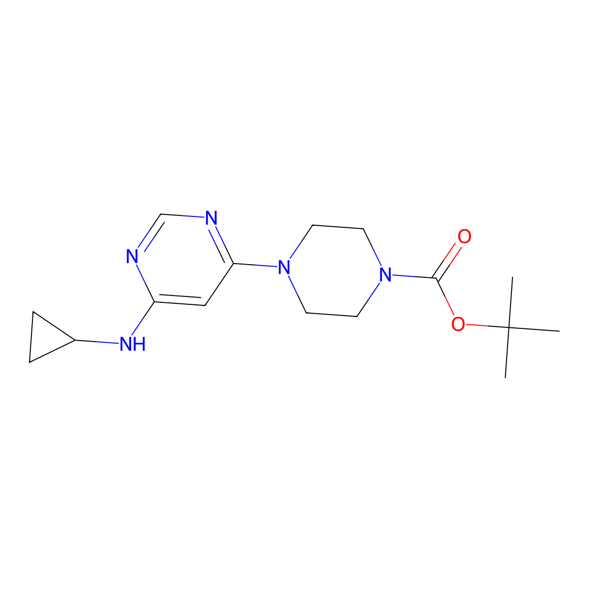 tert-Butyl 4-(6-(cyclopropylamino)pyrimidin-4-yl)piperazine-1-carboxylate molecular structure, CAS 1353974-24-9