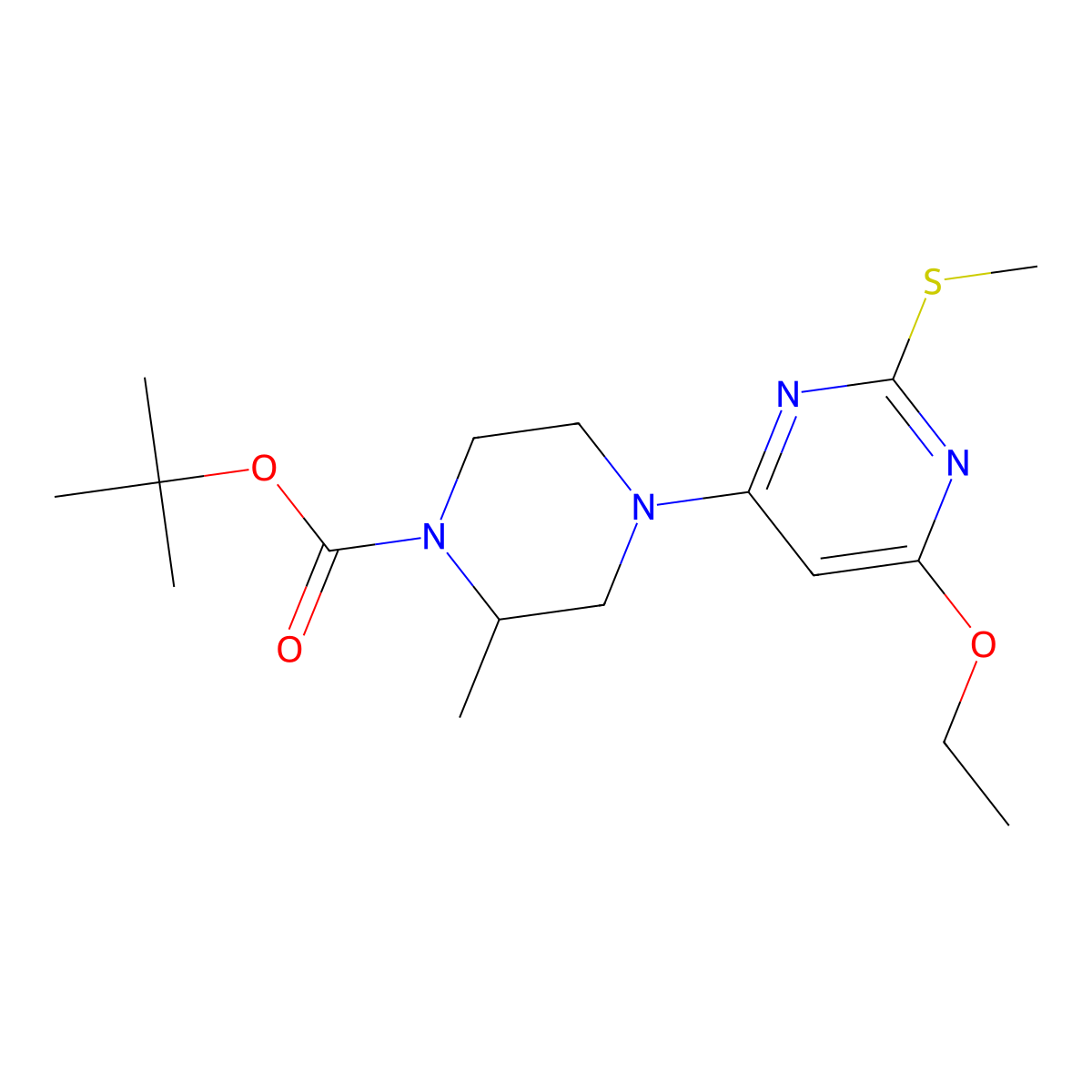 tert-Butyl 4-(6-ethoxy-2-(methylthio)pyrimidin-4-yl)-2-methylpiperazine-1-carboxylate molecular structure, CAS 1353974-49-8