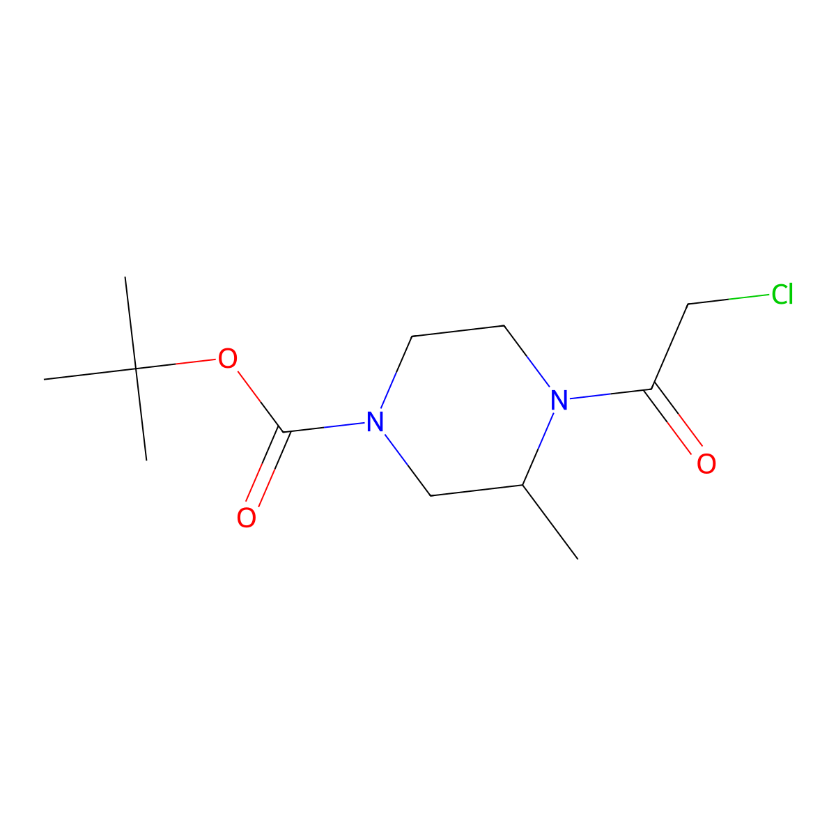 Tert-butyl 4-(2-chloroacetyl)-3-methylpiperazine-1-carboxylate molecular structure, CAS 1353975-27-5