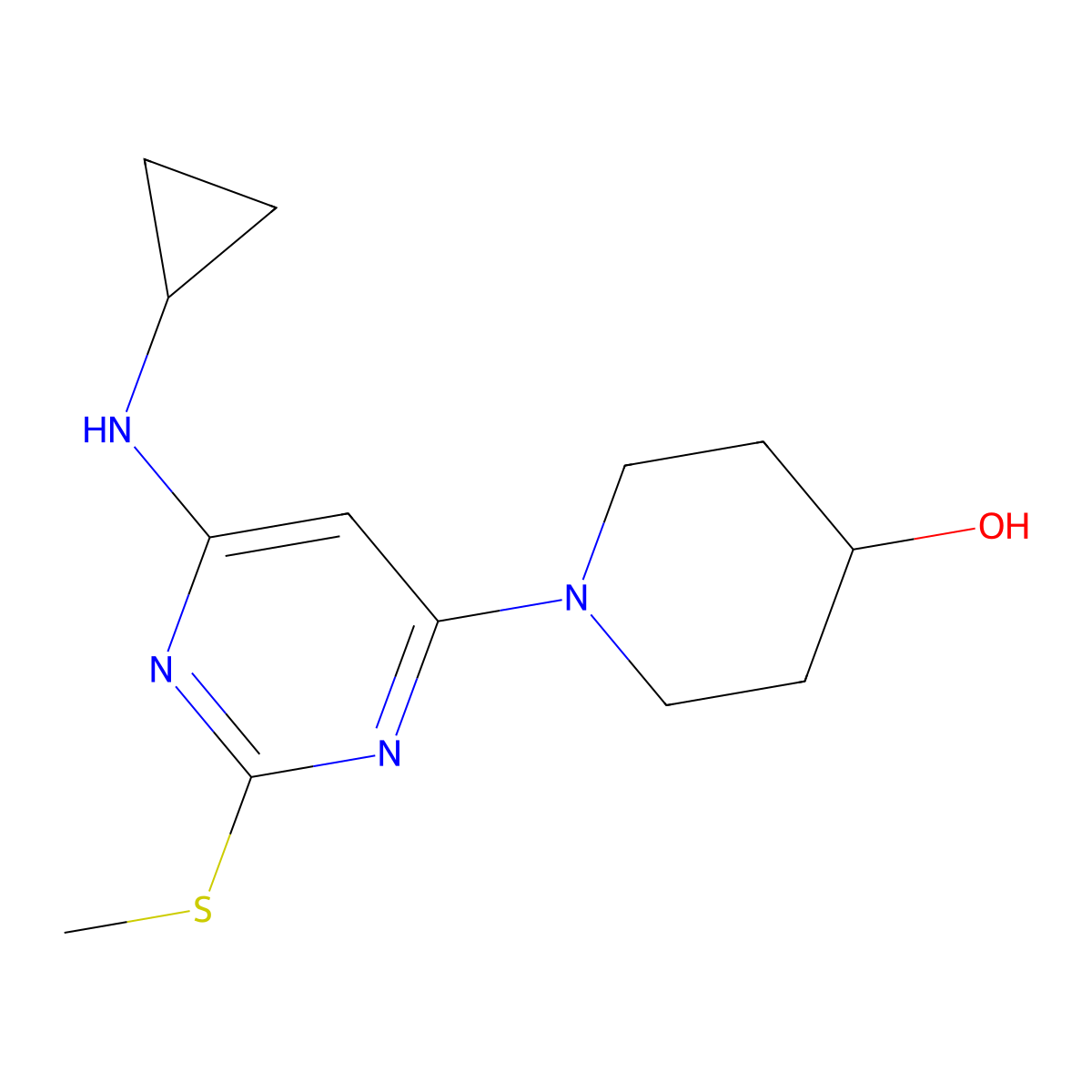 1-(6-(Cyclopropylamino)-2-(methylthio)pyrimidin-4-yl)piperidin-4-ol molecular structure, CAS 1353977-27-1
