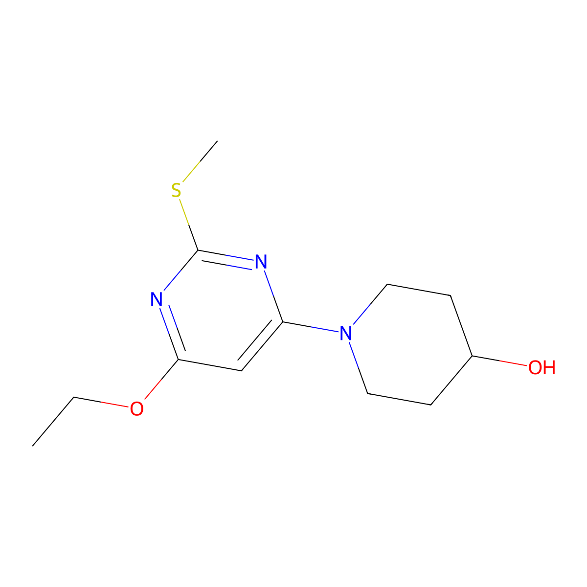 1-(6-Ethoxy-2-(methylthio)pyrimidin-4-yl)piperidin-4-ol molecular structure, CAS 1353977-36-2