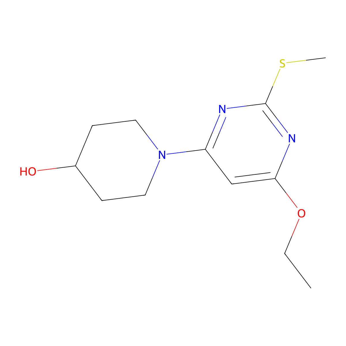 1-(6-Ethoxy-2-(methylthio)pyrimidin-4-yl)piperidin-4-ol molecular structure, CAS 1353977-36-2