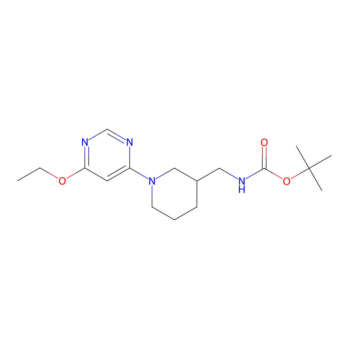 tert-Butyl ((1-(6-ethoxypyrimidin-4-yl)piperidin-3-yl)methyl)carbamate molecular structure, CAS 1353977-46-4