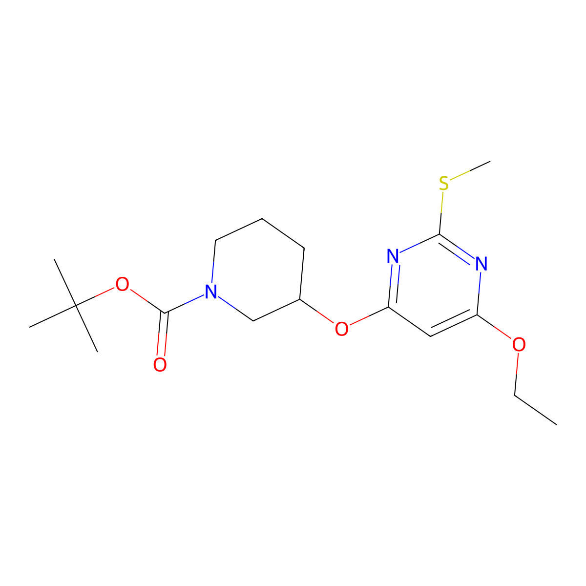 tert-Butyl 3-((6-ethoxy-2-(methylthio)pyrimidin-4-yl)oxy)piperidine-1-carboxylate molecular structure, CAS 1353977-75-9