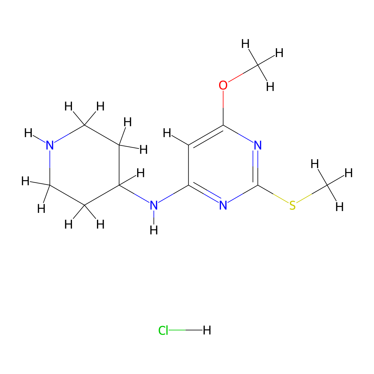 6-Methoxy-2-(methylthio)-N-(piperidin-4-yl)pyrimidin-4-amine hydrochloride molecular structure, CAS 1353977-82-8