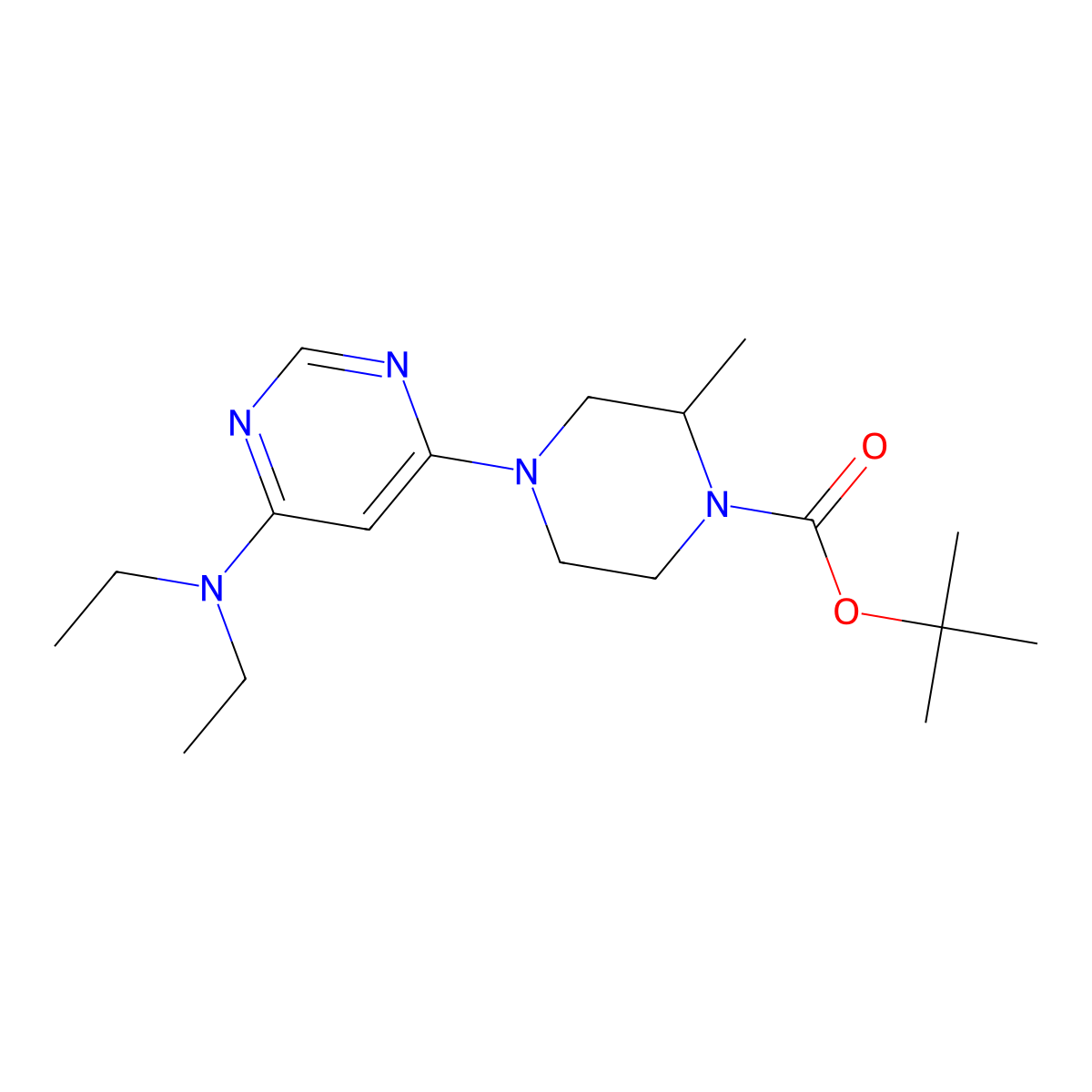 tert-Butyl 4-(6-(diethylamino)pyrimidin-4-yl)-2-methylpiperazine-1-carboxylate molecular structure, CAS 1353977-99-7