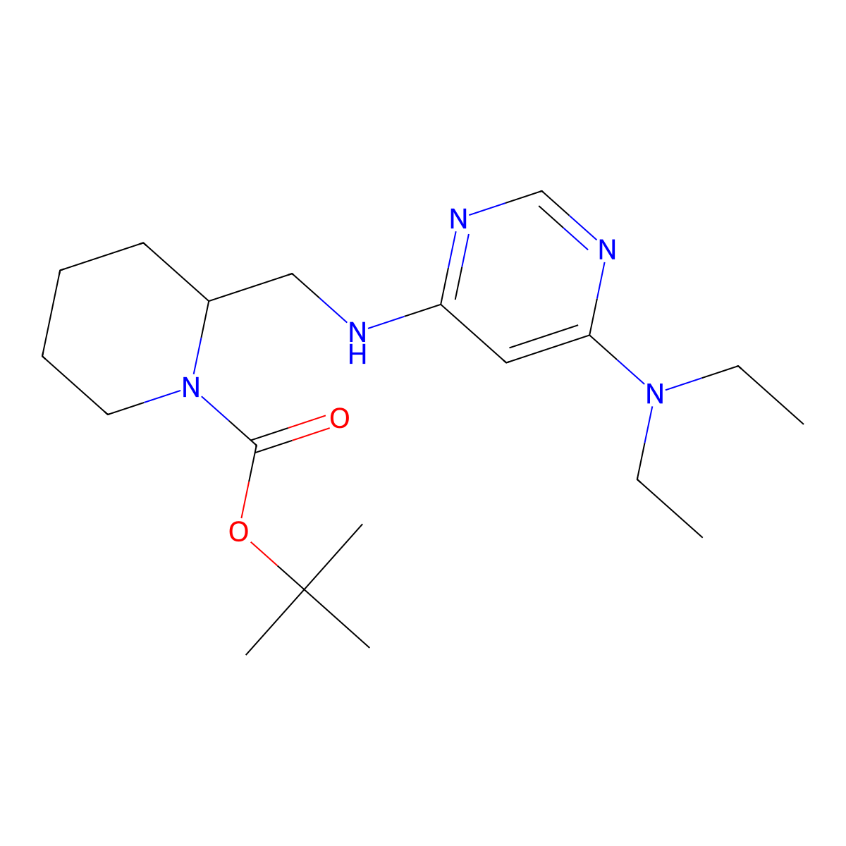 tert-Butyl 2-(((6-(diethylamino)pyrimidin-4-yl)amino)methyl)piperidine-1-carboxylate molecular structure, CAS 1353978-05-8