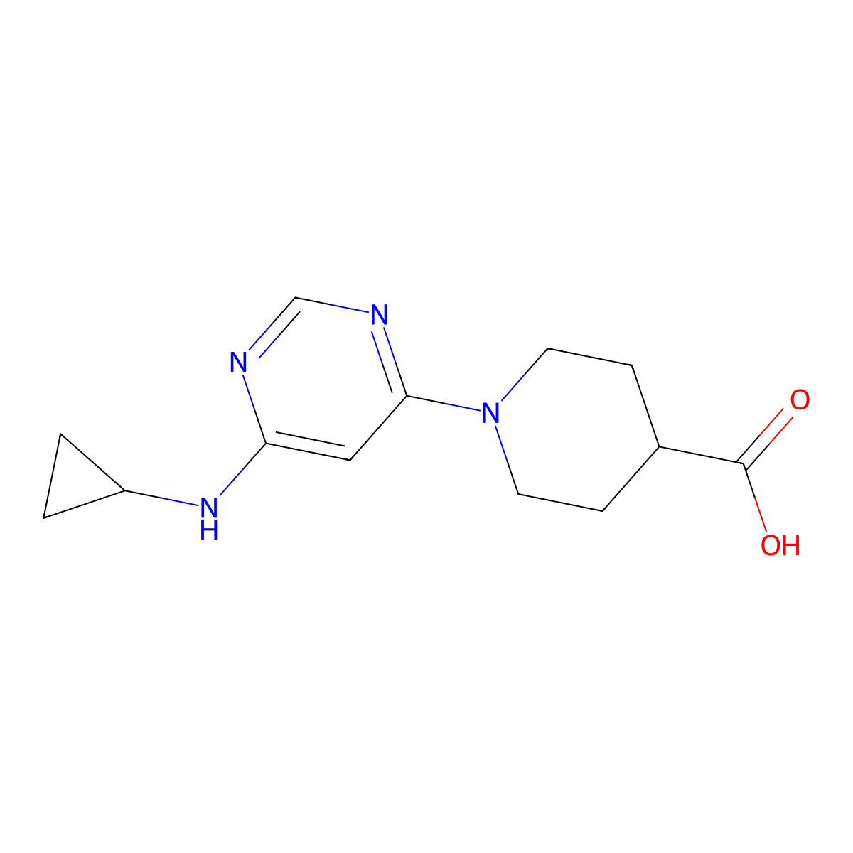 1-(6-(Cyclopropylamino)pyrimidin-4-yl)piperidine-4-carboxylic acid molecular structure, CAS 1353978-16-1